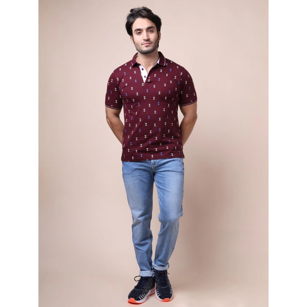 Men's Casual Cotton Printed Polo Neck Half Sleeve T-Shirt (Plum)