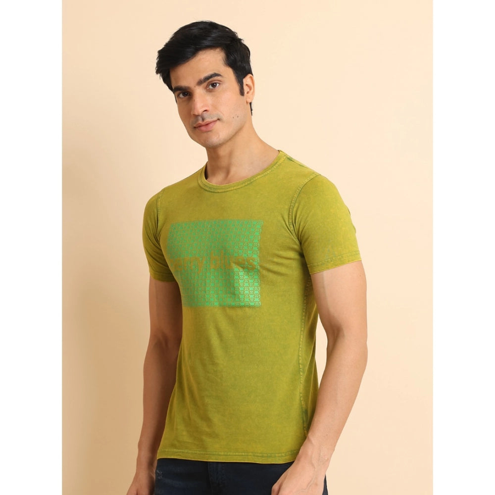 Men's Casual Cotton Printed Round Neck Half Sleeve T-Shirt (Green)