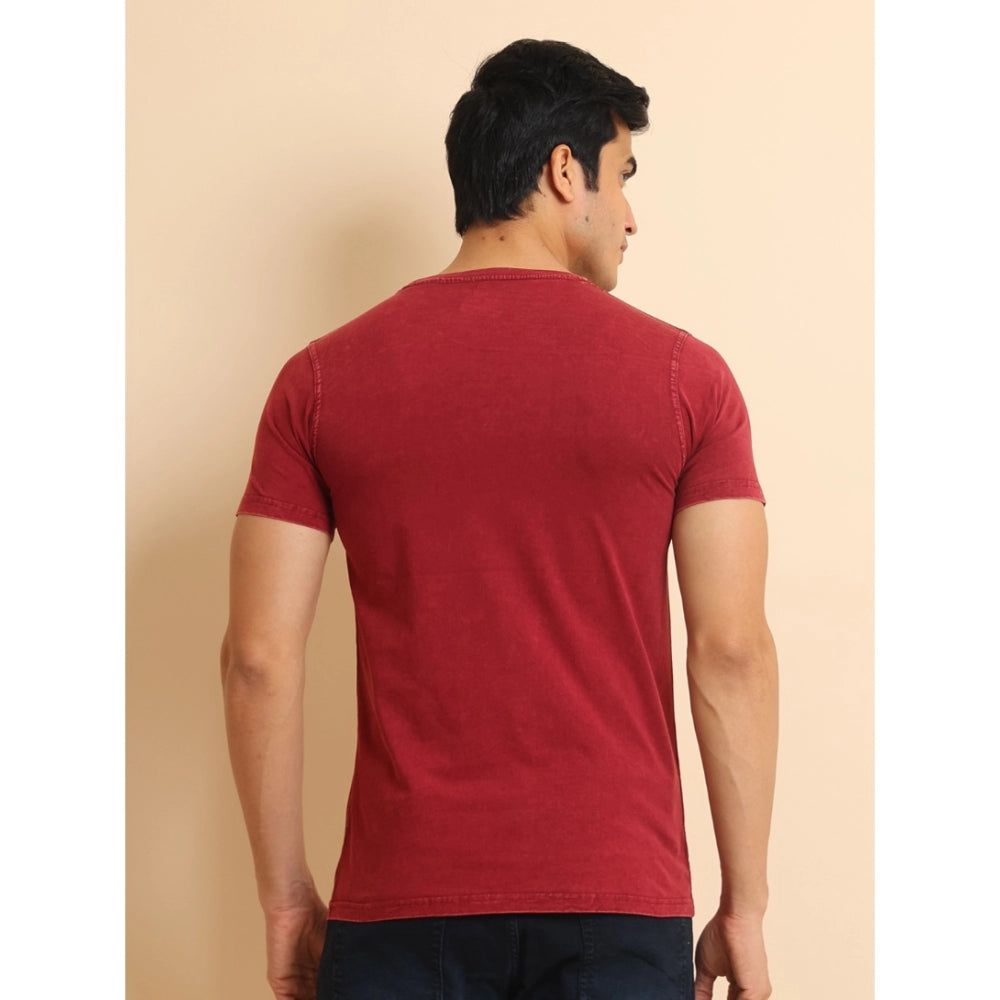 Men's Casual Cotton Printed Round Neck Half Sleeve T-Shirt (Maroon)