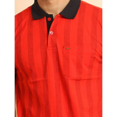 Men's Casual Cotton Printed Polo Neck Half Sleeve T-Shirt (Red)