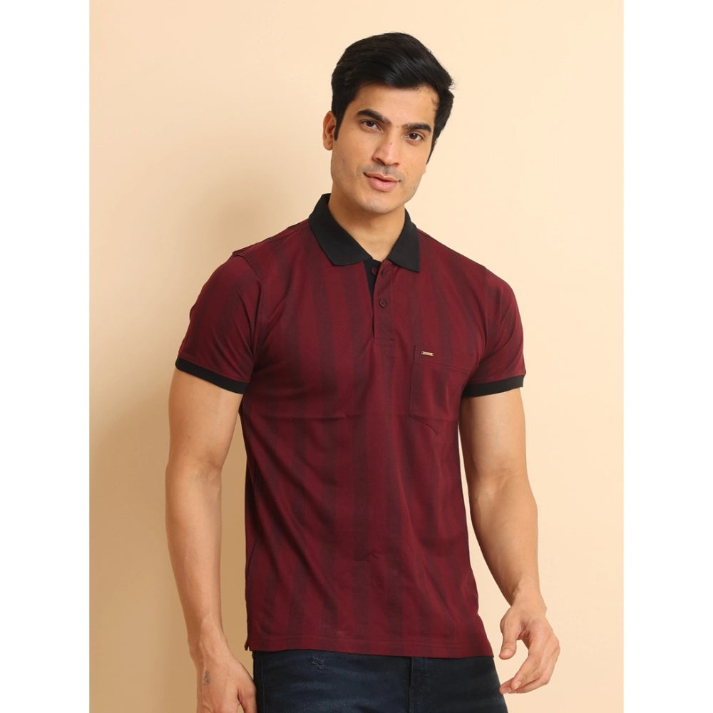 Men's Casual Cotton Printed Polo Neck Half Sleeve T-Shirt (Plum)