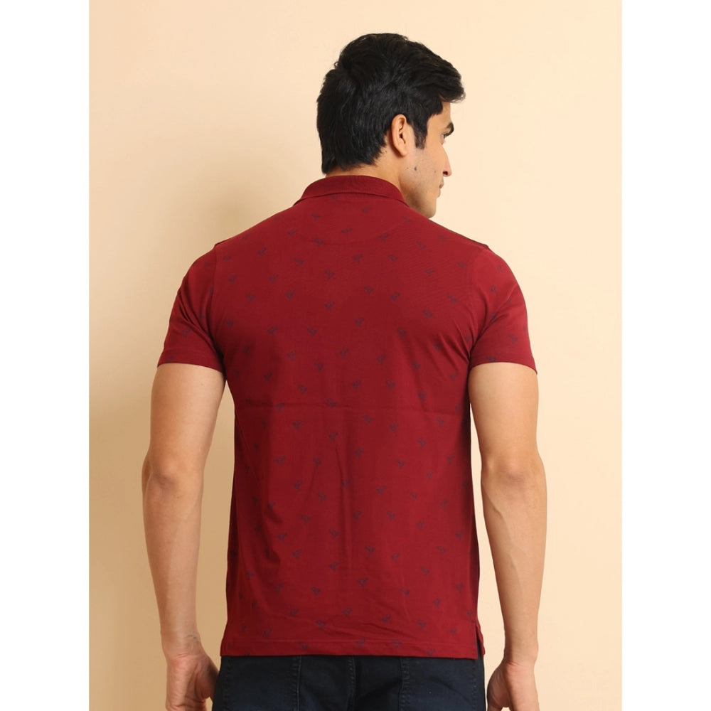 Men's Casual Cotton Printed Polo Neck Half Sleeve T-Shirt (Red)