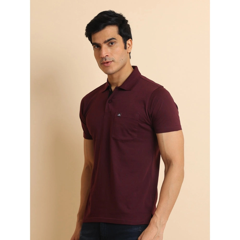 Men's Casual Cotton Printed Polo Neck Half Sleeve T-Shirt (Wine)