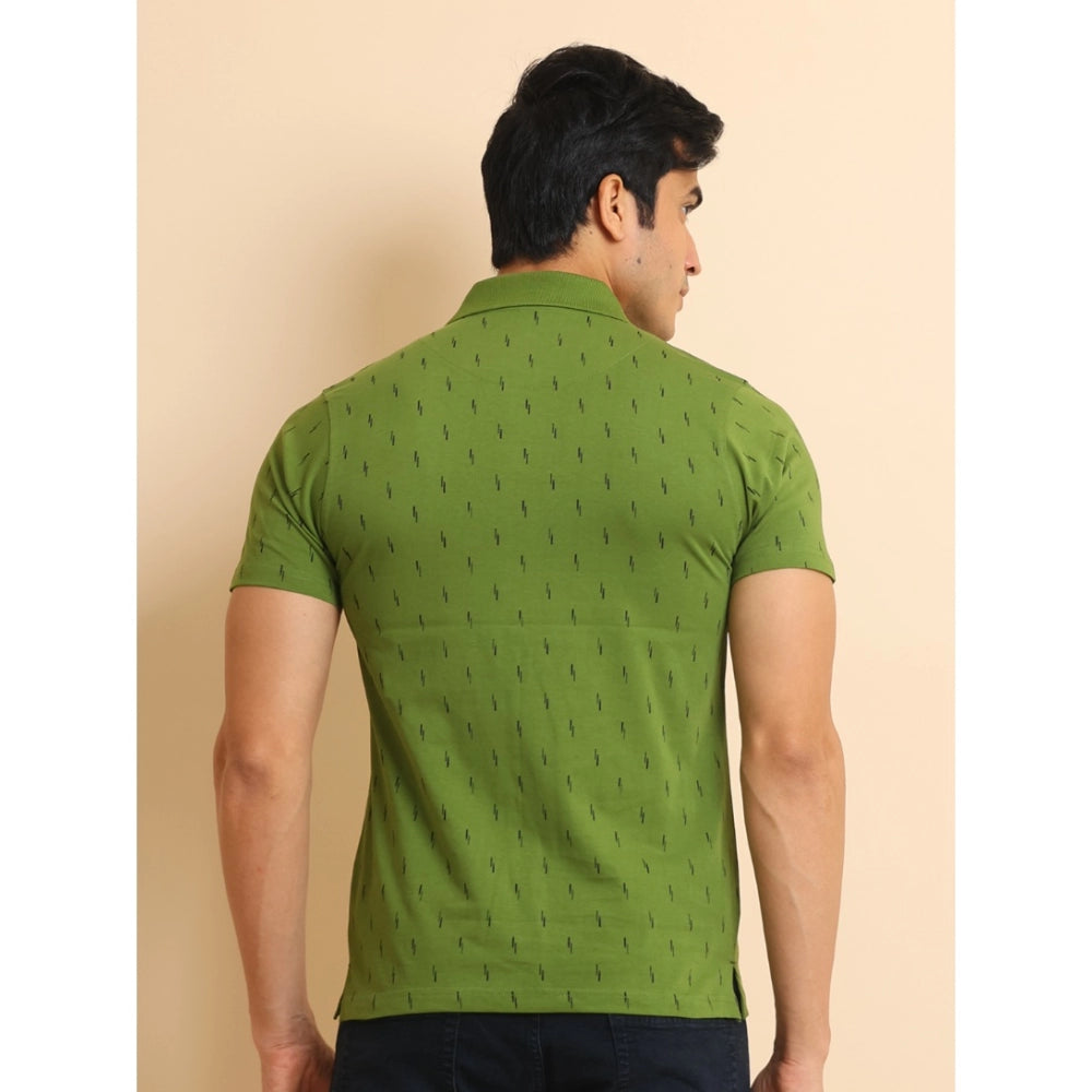 Men's Casual Cotton Printed Polo Neck Half Sleeve T-Shirt (Green)