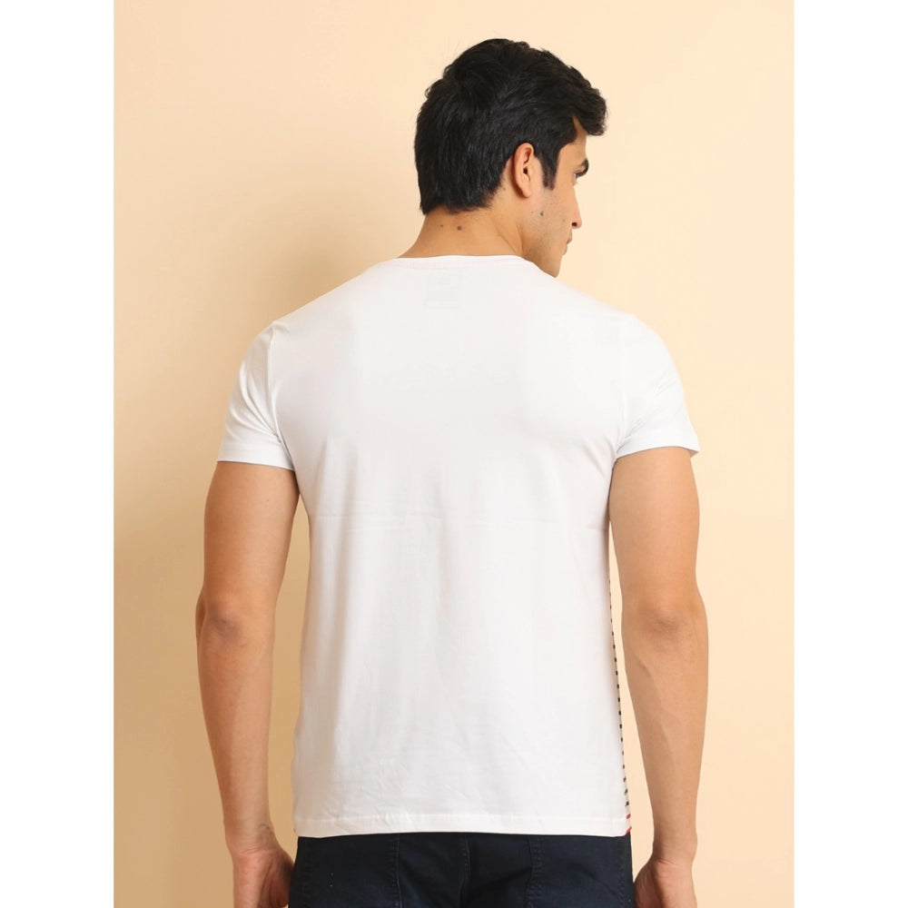 Men's Casual Cotton Printed Round Neck Half Sleeve T-Shirt (White)