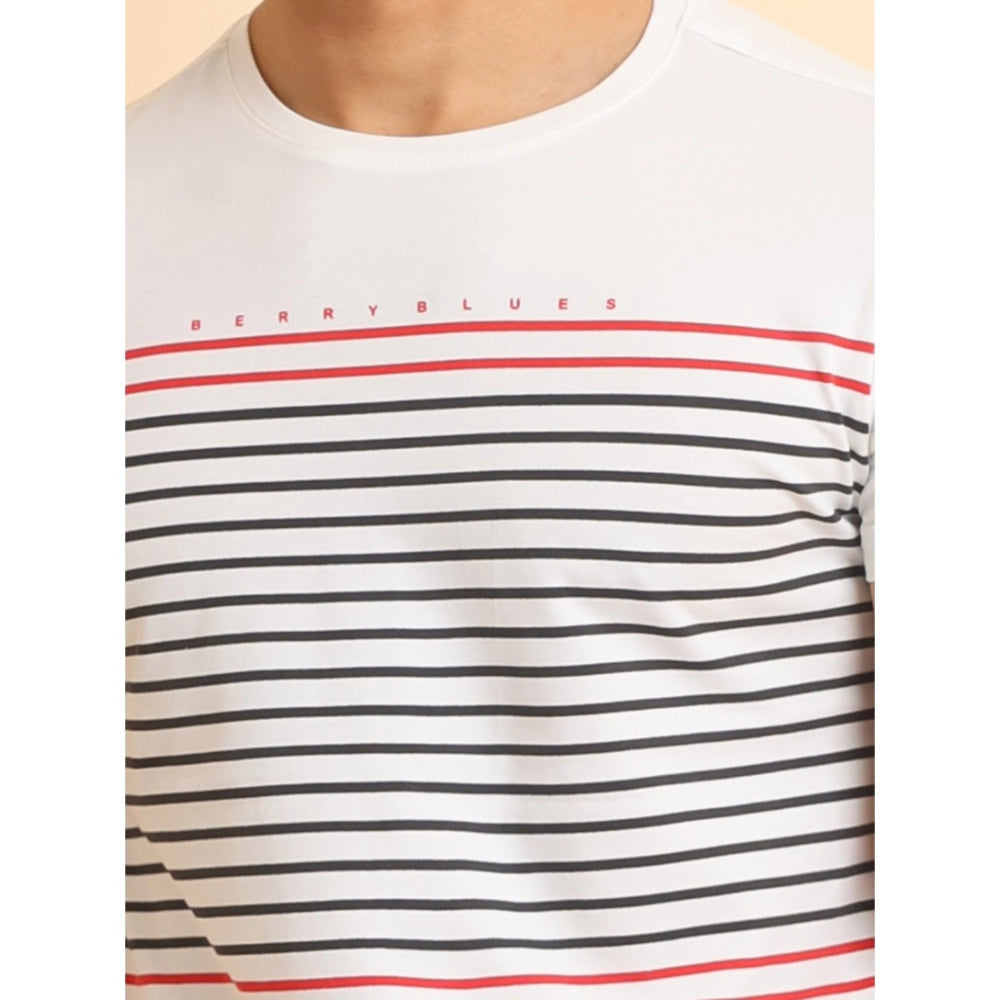 Men's Casual Cotton Printed Round Neck Half Sleeve T-Shirt (White)