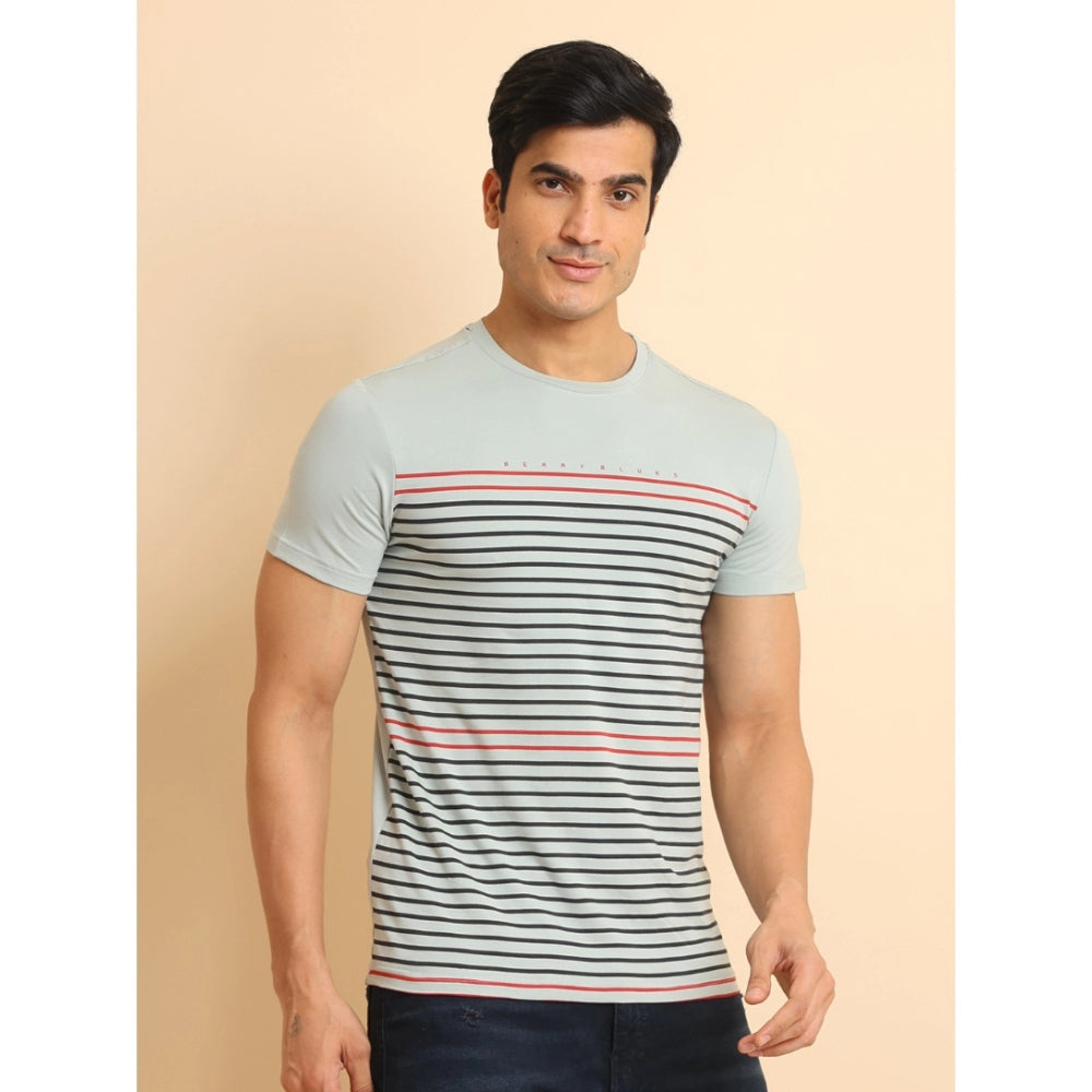 Men's Casual Cotton Printed Round Neck Half Sleeve T-Shirt (Grey)