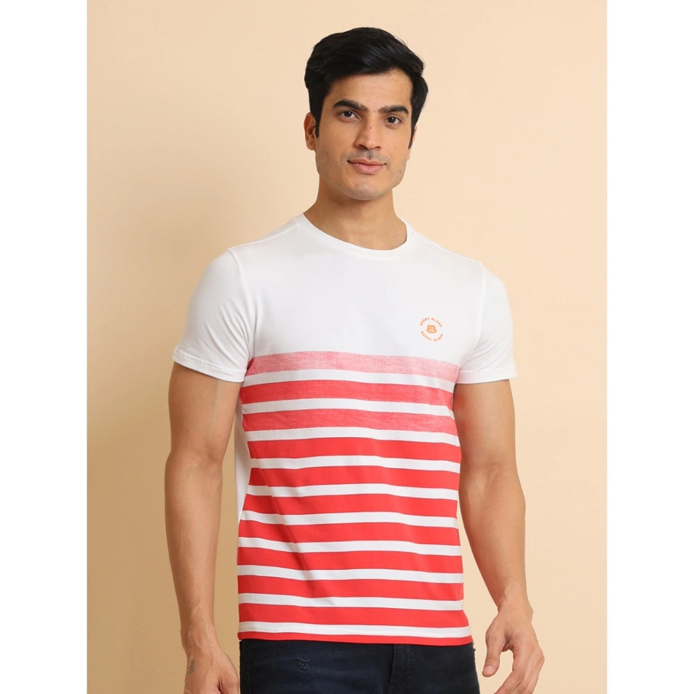 Men's Casual Cotton Printed Round Neck Half Sleeve T-Shirt (Red)