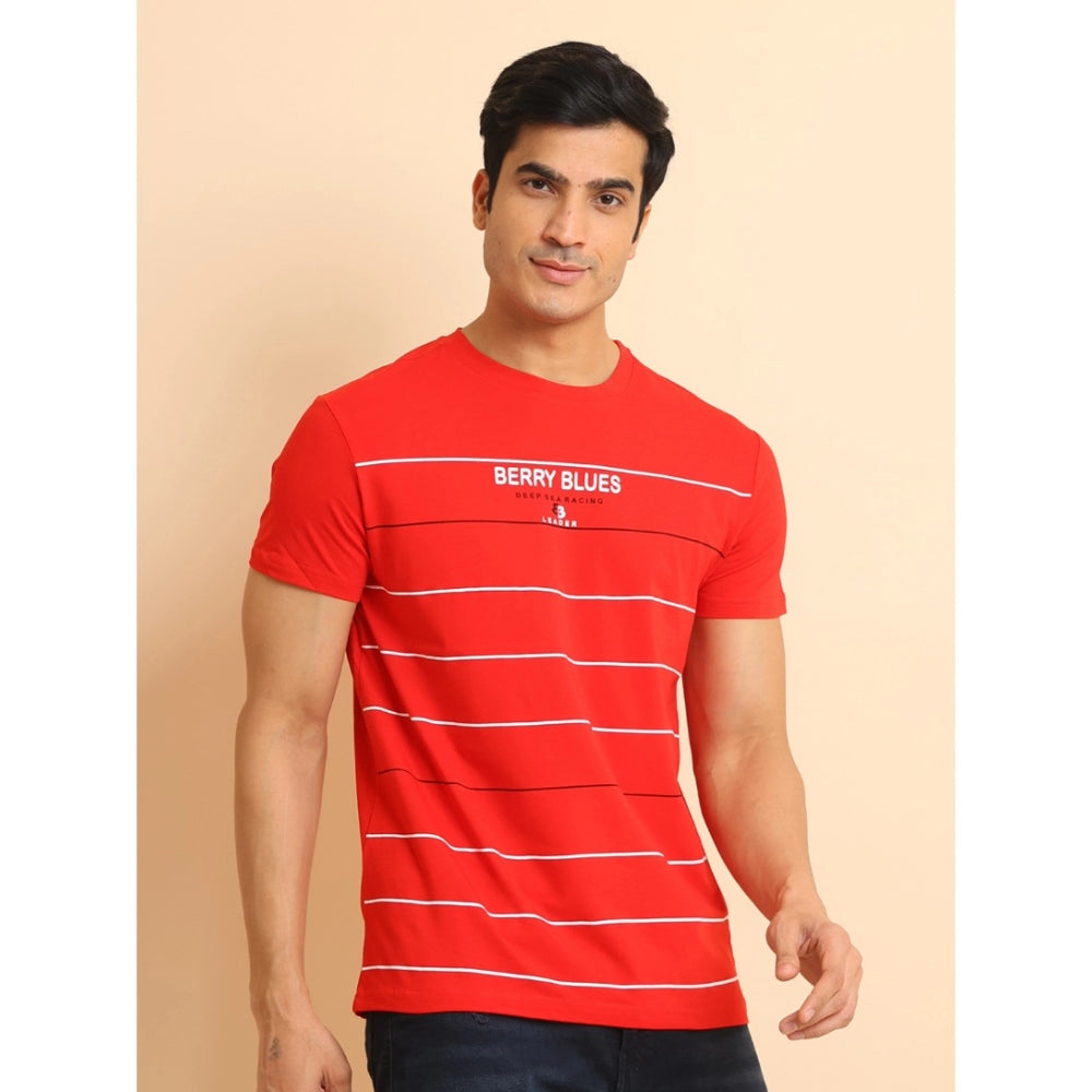 Men's Casual Cotton Printed Round Neck Half Sleeve T-Shirt (Red)