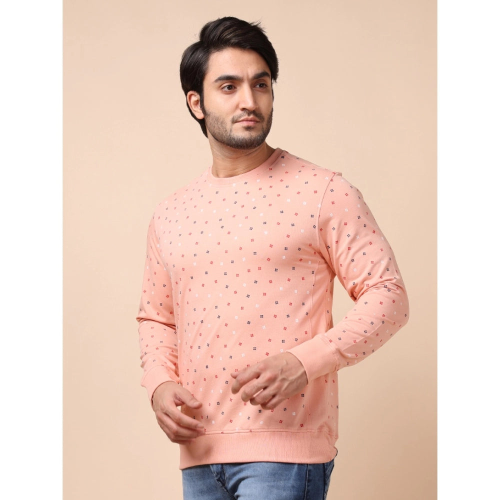 Men's Casual Cotton Printed Round Neck Full Sleeve Sweat Shirt (Peach)