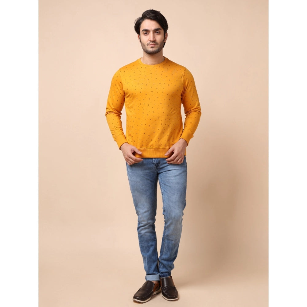 Men's Casual Cotton Printed Round Neck Full Sleeve Sweat Shirt (Mustard)