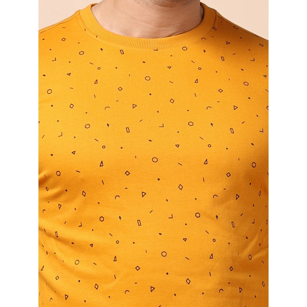 Men's Casual Cotton Printed Round Neck Full Sleeve Sweat Shirt (Mustard)