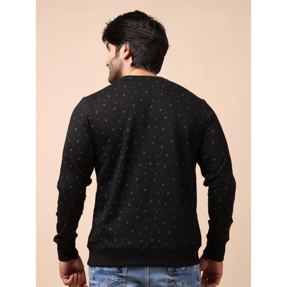 Men's Casual Cotton Printed Round Neck Full Sleeve Sweat Shirt (Black)