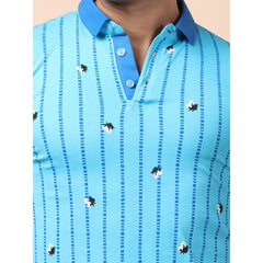 Men's Casual Cotton Printed Polo Neck Half Sleeve T-Shirt (Skyblue)