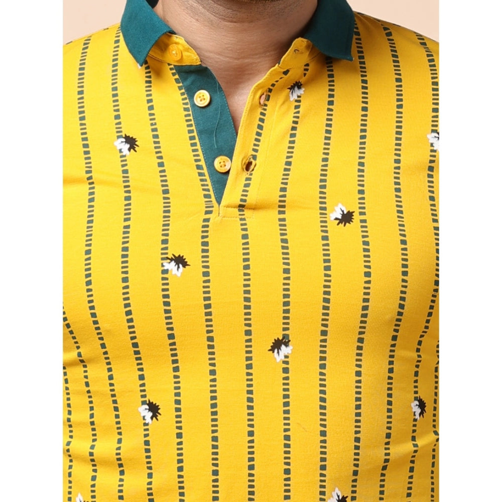 Men's Casual Cotton Printed Polo Neck Half Sleeve T-Shirt (Yellow)