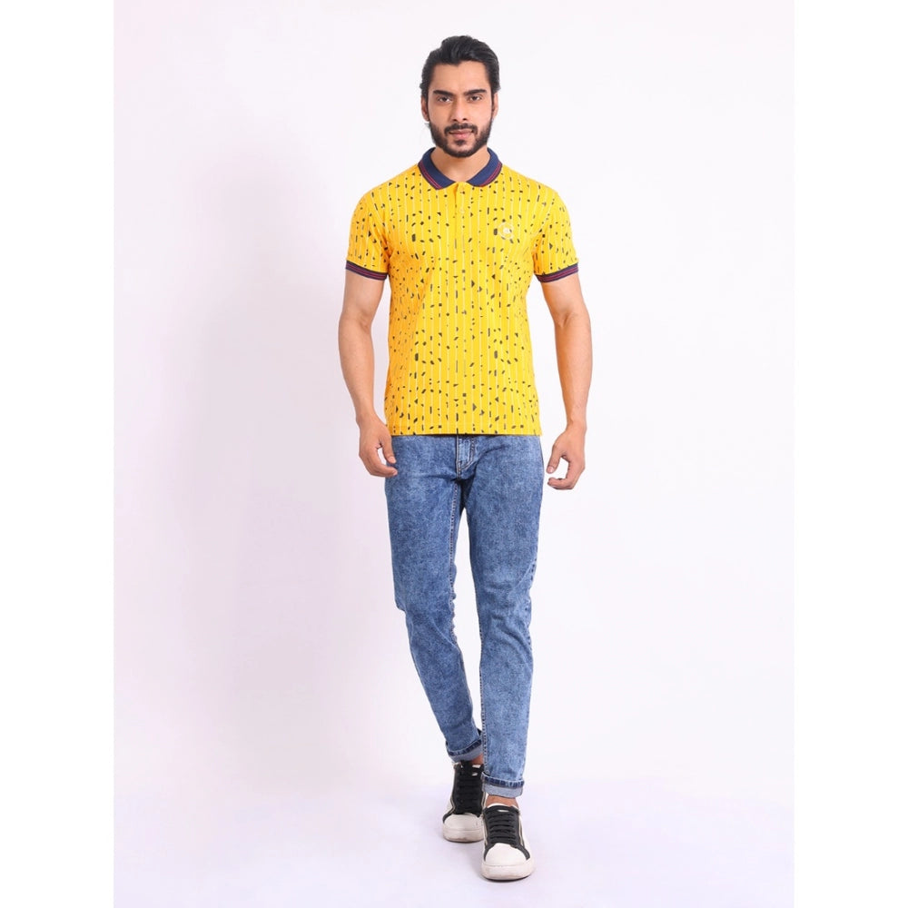 Men's Casual Cotton Printed Polo Neck Half Sleeve T-Shirt (Turmeric)