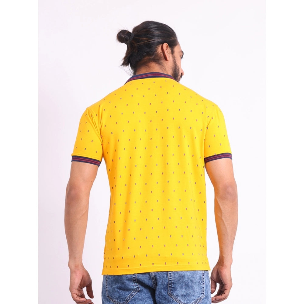 Men's Casual Cotton Printed Polo Neck Half Sleeve T-Shirt (Turmeric)