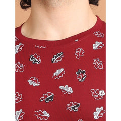 Men's Casual Cotton Printed Round Neck Half Sleeve T-Shirt (Maroon)