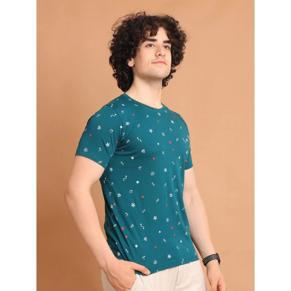 Men's Casual Cotton Printed Round Neck Half Sleeve T-Shirt (Green)