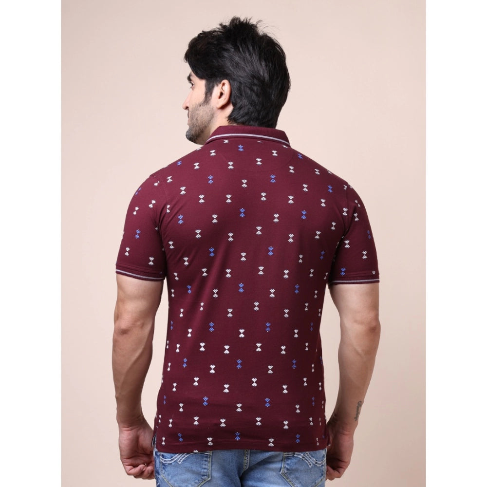 Men's Casual Cotton Printed Polo Neck Half Sleeve T-Shirt (Plum)