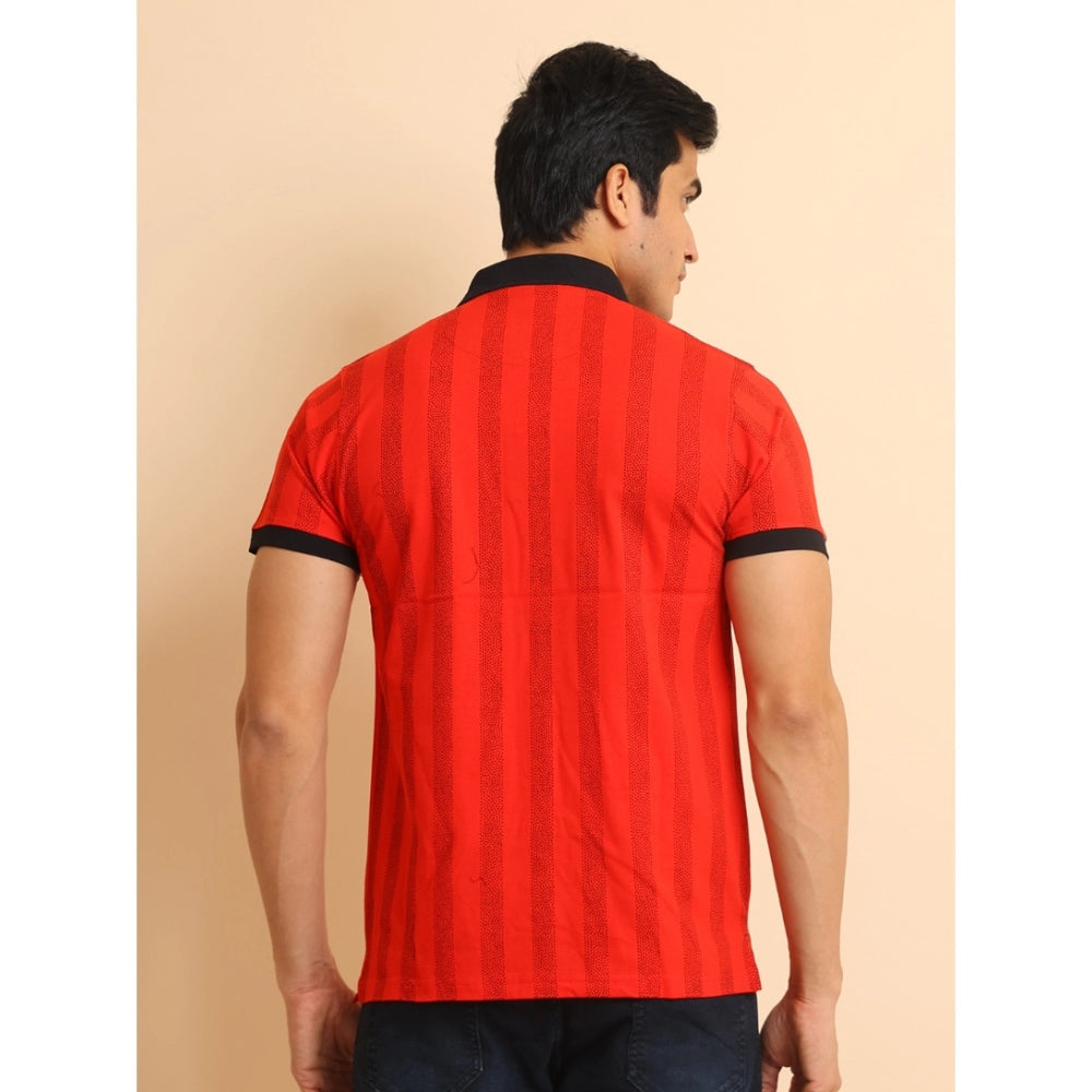 Men's Casual Cotton Printed Polo Neck Half Sleeve T-Shirt (Red)