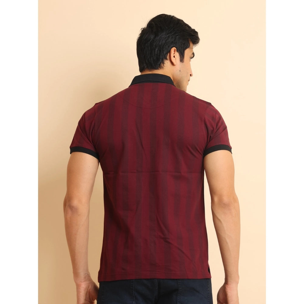 Men's Casual Cotton Printed Polo Neck Half Sleeve T-Shirt (Plum)