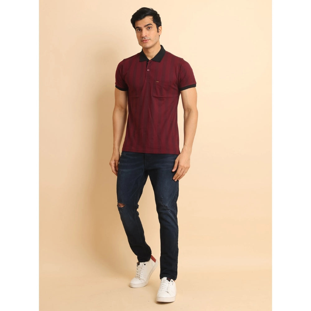 Men's Casual Cotton Printed Polo Neck Half Sleeve T-Shirt (Plum)