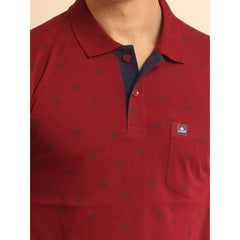 Men's Casual Cotton Printed Polo Neck Half Sleeve T-Shirt (Red)