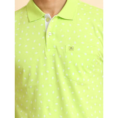 Men's Casual Cotton Printed Polo Neck Half Sleeve T-Shirt (Green)