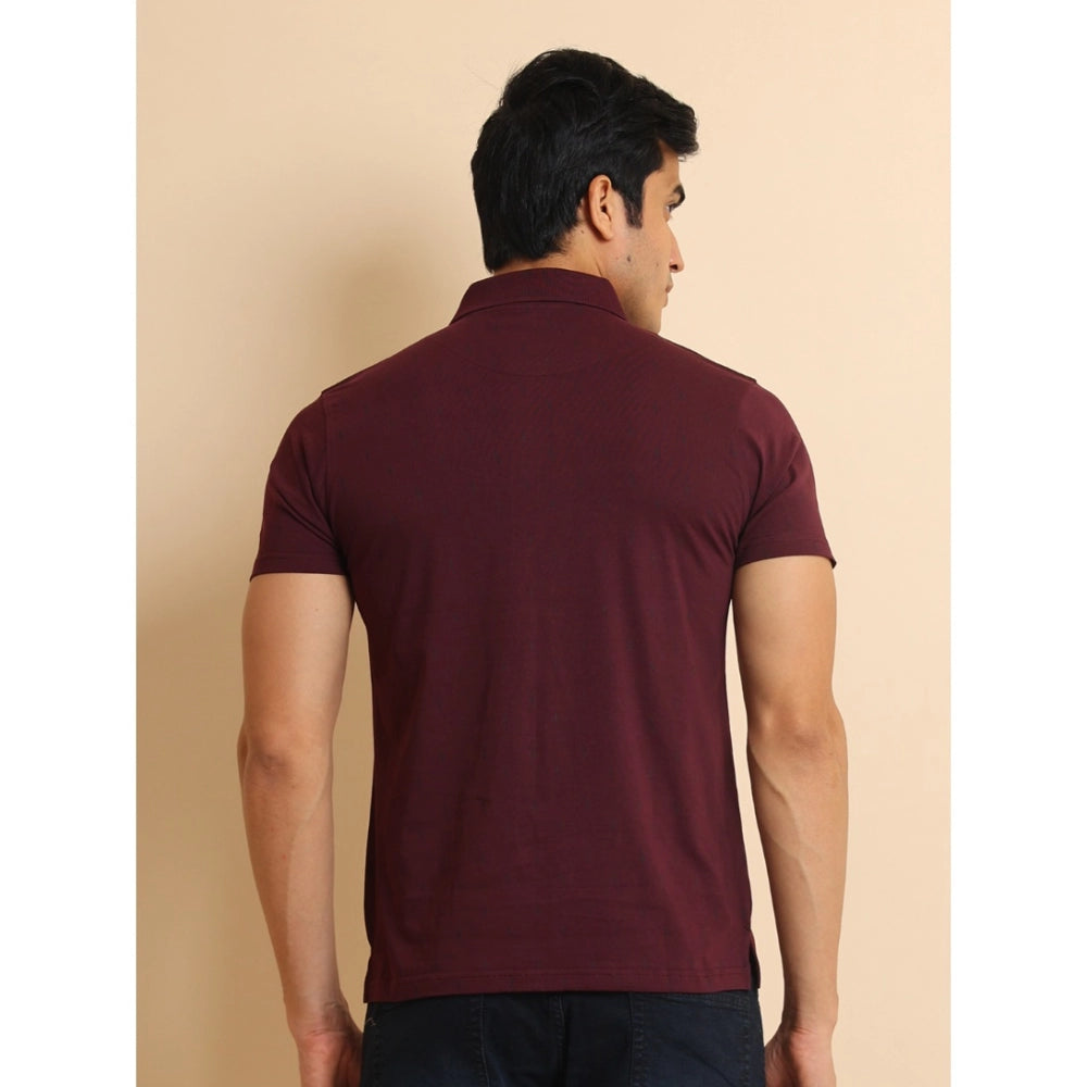 Men's Casual Cotton Printed Polo Neck Half Sleeve T-Shirt (Wine)