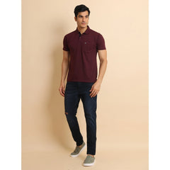 Men's Casual Cotton Printed Polo Neck Half Sleeve T-Shirt (Wine)