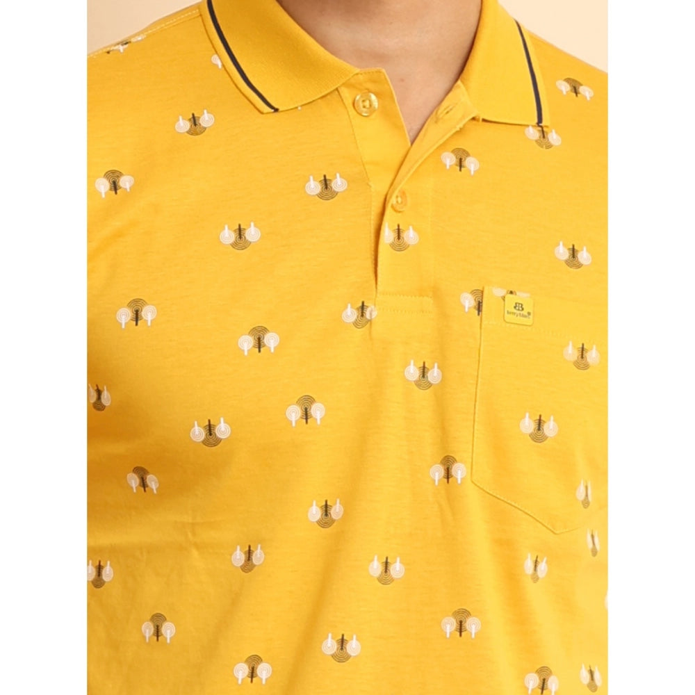 Men's Casual Cotton Printed Polo Neck Half Sleeve T-Shirt (Mustard)