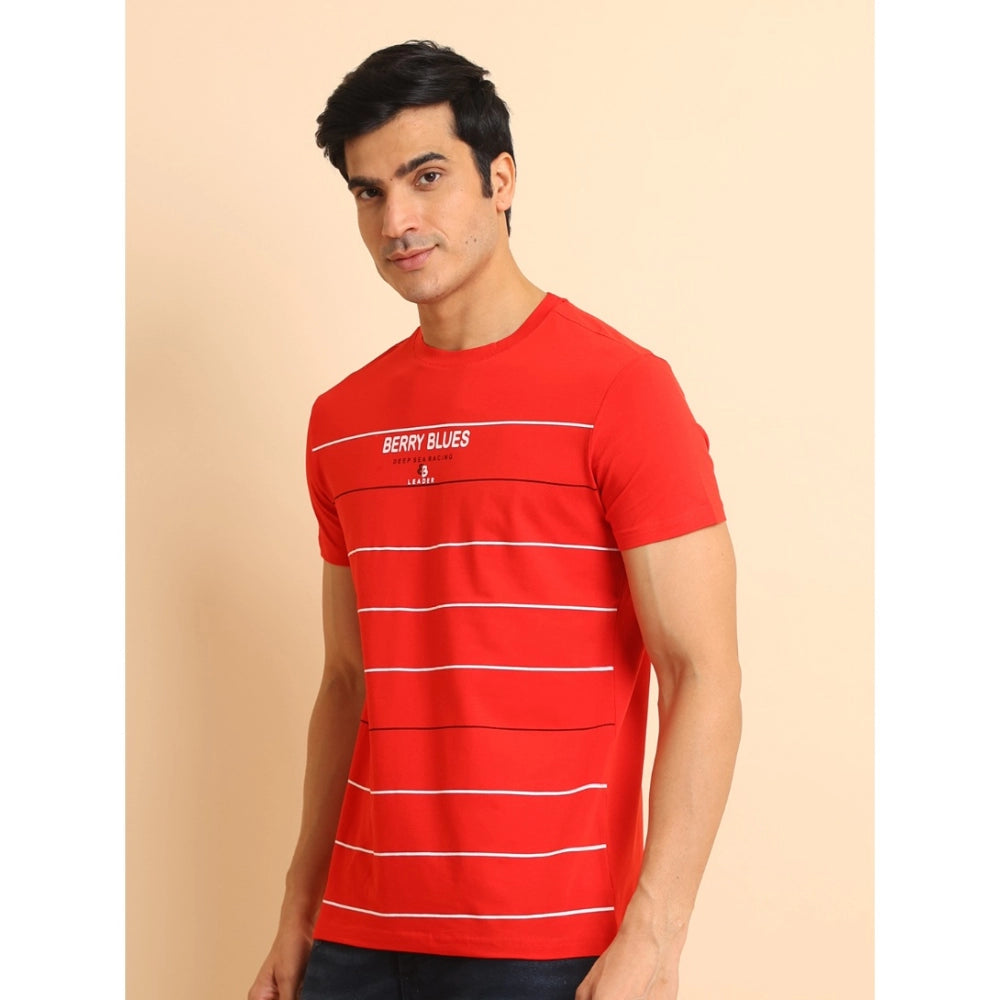 Men's Casual Cotton Printed Round Neck Half Sleeve T-Shirt (Red)