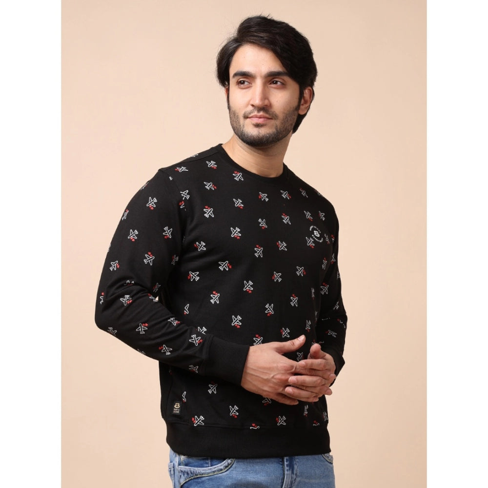 Men's Casual Cotton Printed Round Neck Full Sleeve Sweat Shirt (Black)