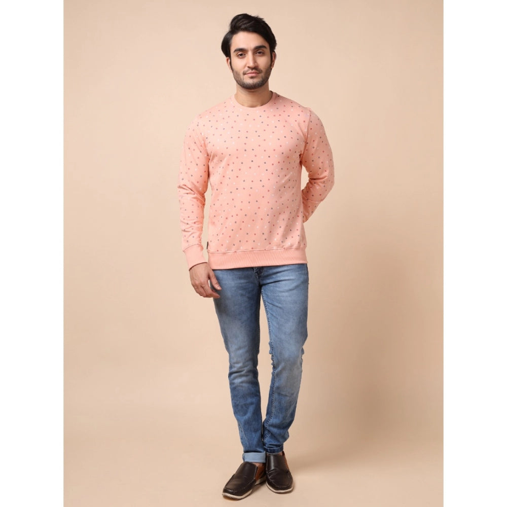 Men's Casual Cotton Printed Round Neck Full Sleeve Sweat Shirt (Peach)