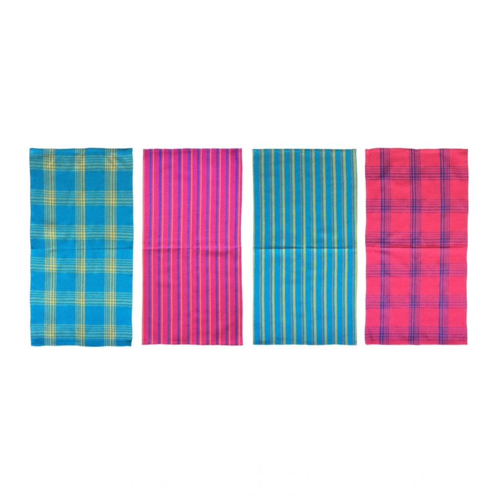 Pack of 4 Cotton Checkered Kitchen Towel Sets (Multicolor, Size: 15x25 In)