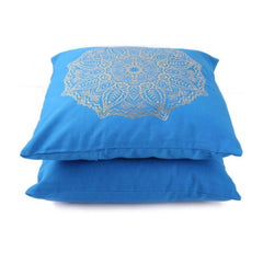 Pack of 2 Cotton Printed Cushion Cover Sets (Blue, Size: 16x16 In)