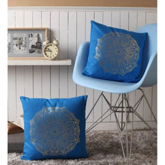 Pack of 2 Cotton Printed Cushion Cover Sets (Blue, Size: 16x16 In)