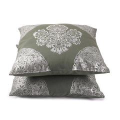 Pack of 2 Cotton Printed Cushion Cover Sets (Green, Size: 16x16 In)