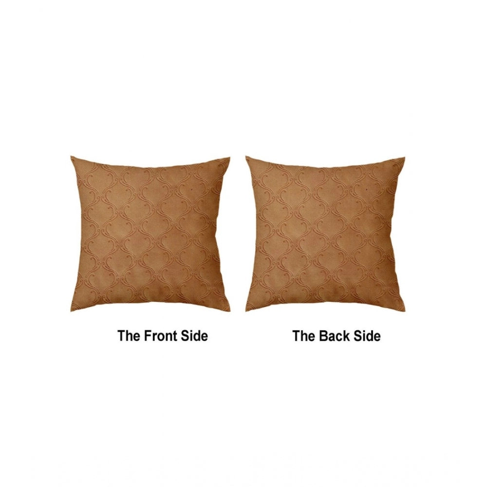 Pack of 4 Polyester Printed Car Pillow Sets (Brown, Size: 12x12 In)