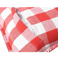 Pack of 2 Cotton Checkered Cushion Cover With Blanket Stitch (Red, Size: 18x18 In)