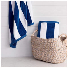 Cotton Solid Bath Towels (Blue &amp; White, Size: 36x71 In)