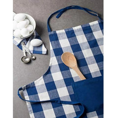 Cotton Checked  Aprons (Blue, Size: 28x32 In)