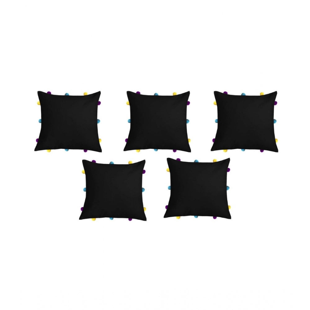 Cotton Solid Pom Pom Cushion Covers (Black, Size: 12x12 In)