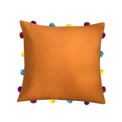 Cotton Solid Pom Pom Cushion Covers (Orange, Size: 14x14 In)