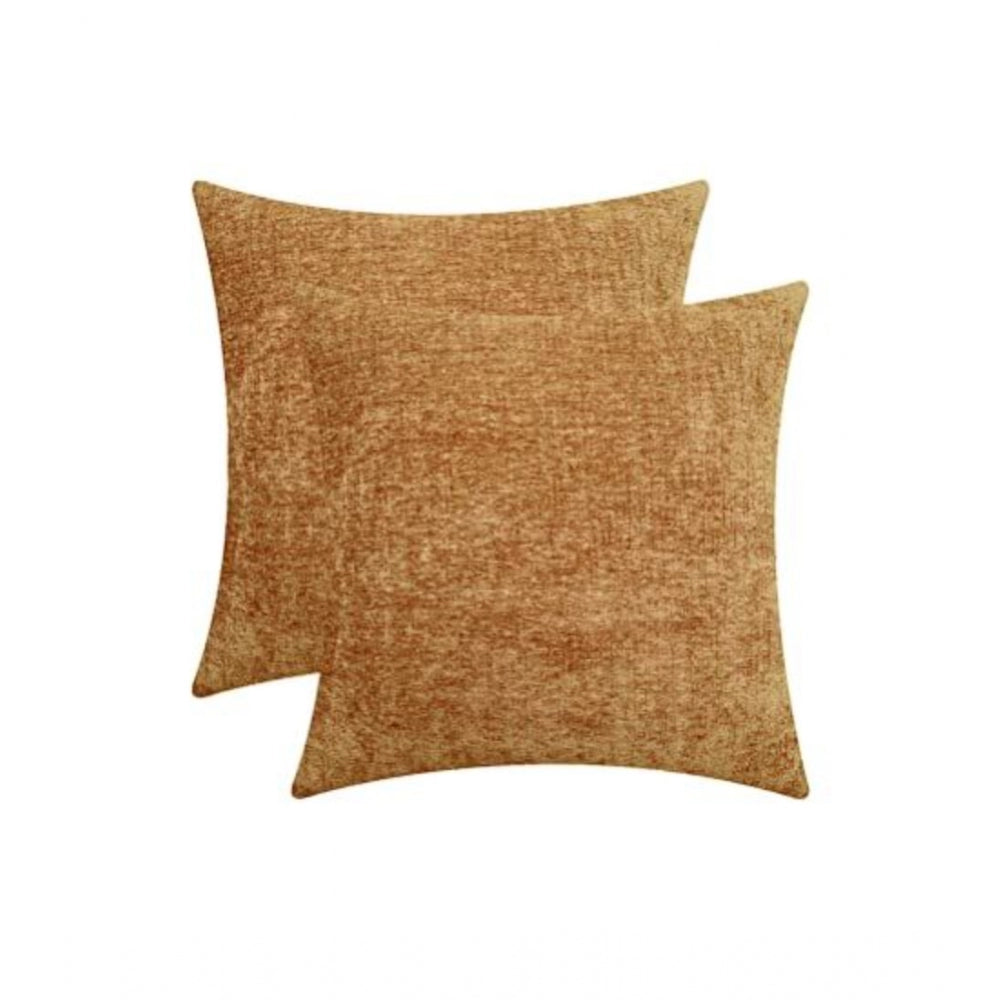 Pack of 2 Chenille Checkered Cushion Covers (Mustard Yellow, Size: 16x16 In)