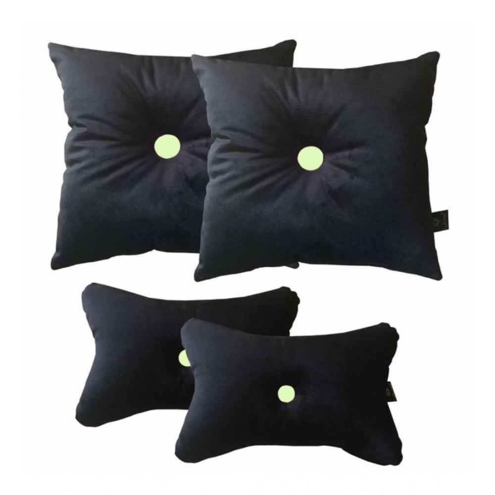 Pack of 4 Polyester Solid Car Pillow Sets (Black &amp; Yellow, Size: 12x12 In)