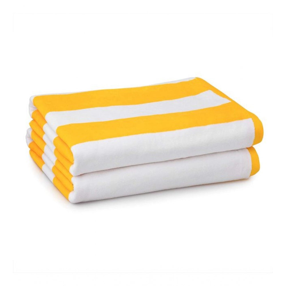 Cotton Solid Bath Towels (Yellow &amp; White, Size: 36x71 In)