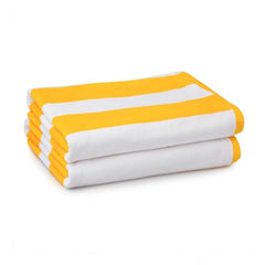 Cotton Solid Bath Towels (Yellow &amp; White, Size: 36x71 In)