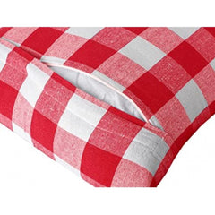 Pack of 4 Cotton Checkered Cushion Cover With Pom Pom (Red, Size: 20x20 In)